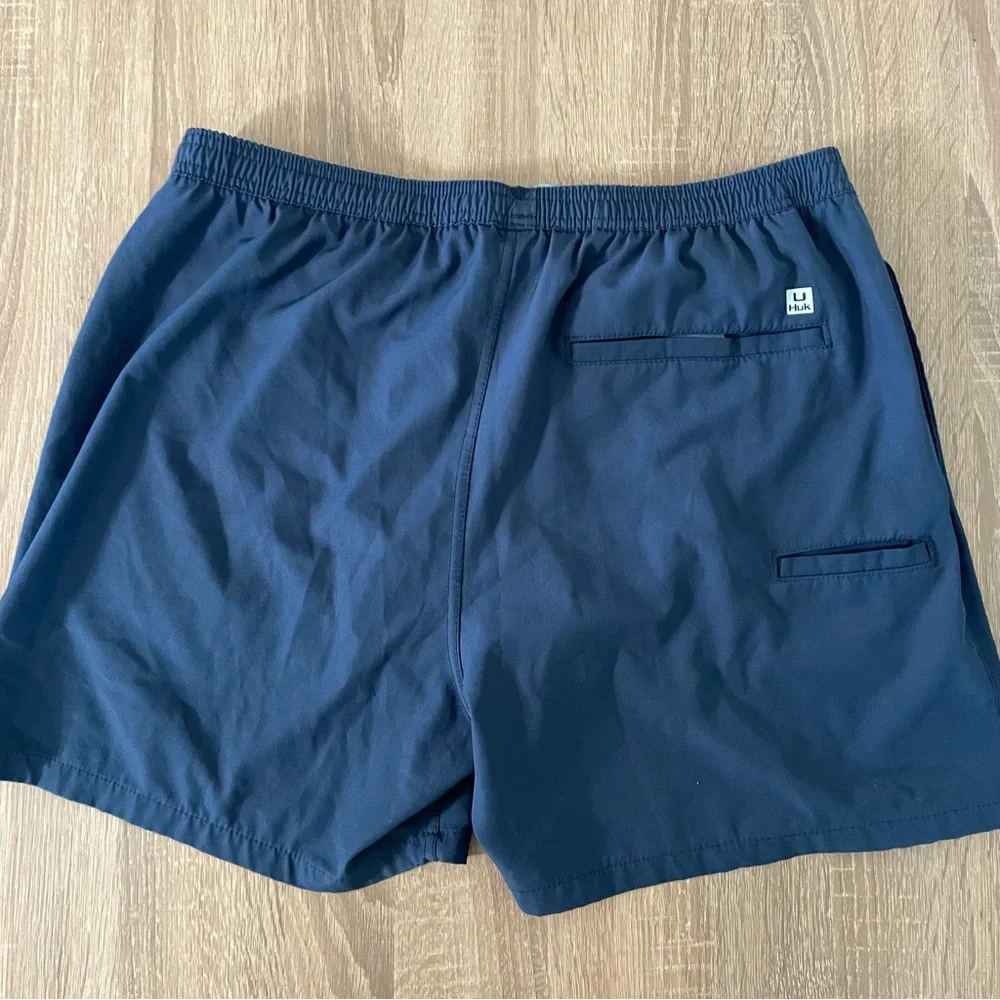 Huk Men's Navy Swim Trunks with Light Blue Drawstring